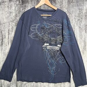 Vtg Y2K RETROFIT BRAND Waffle Long Sleeve Thermal Shirt MMA Affliction Style 2XL